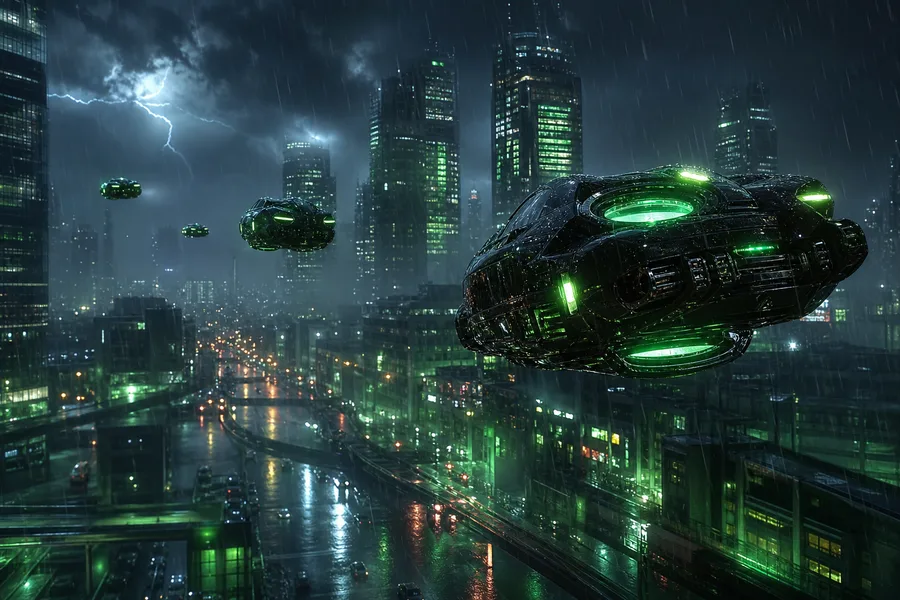Flying Cars Above Neon Downtown Cyberpunk Wallpaper 13 4K 7
