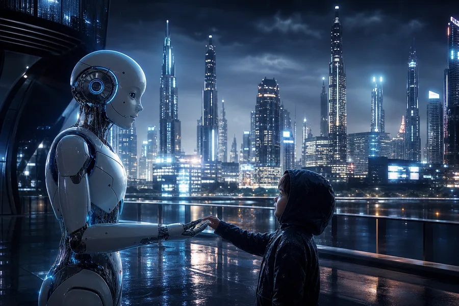 Friendly Humanoid Robot In Futuristic City Robots Wallpaper 1 4K 13