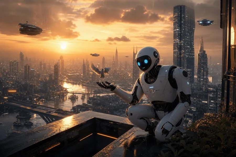 Friendly Humanoid Robot In Futuristic City Robots Wallpaper 1 4K 3