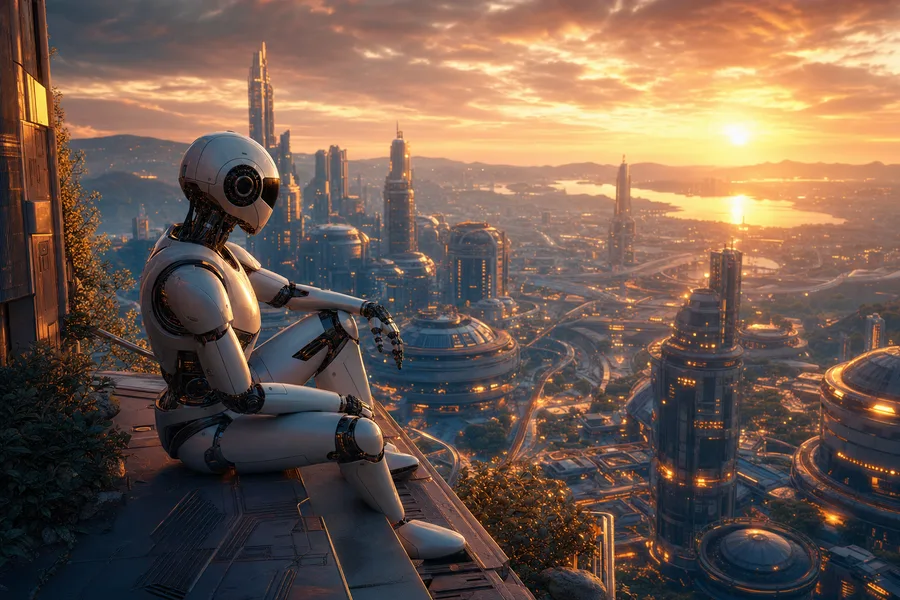 Friendly Humanoid Robot In Futuristic City Robots Wallpaper 1 4K 5