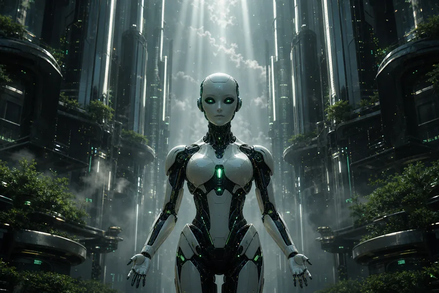 Friendly Humanoid Robot In Futuristic City Robots Wallpaper 1 4K 7