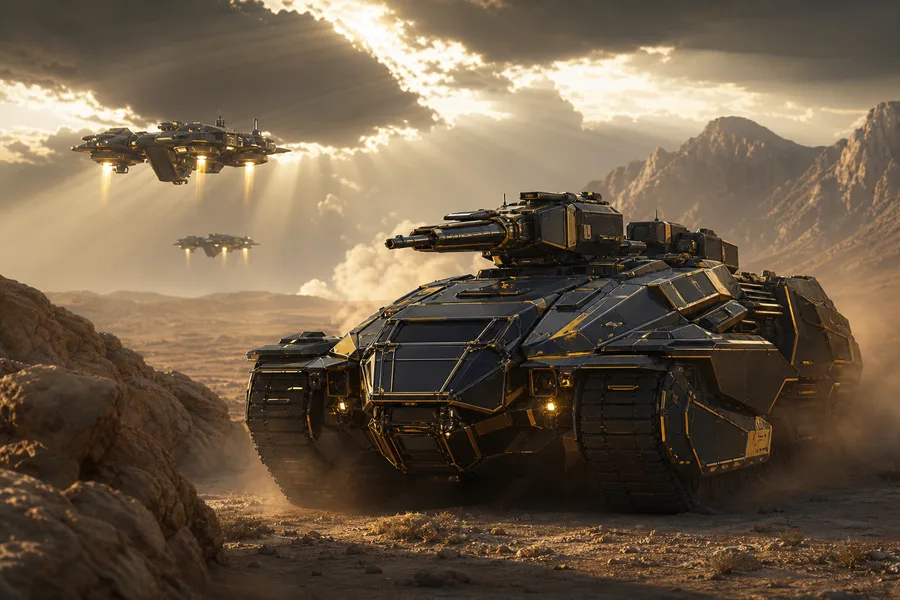 Futuristic Armored Vehicle In Desert Military Wallpaper  1 4K