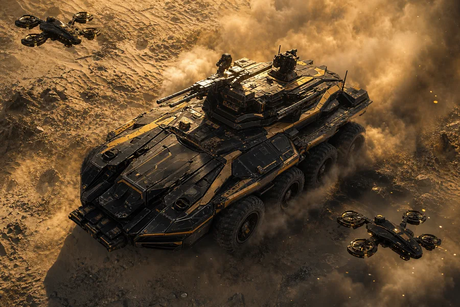 Futuristic Armored Vehicle In Desert Military Wallpaper 1 4K 6