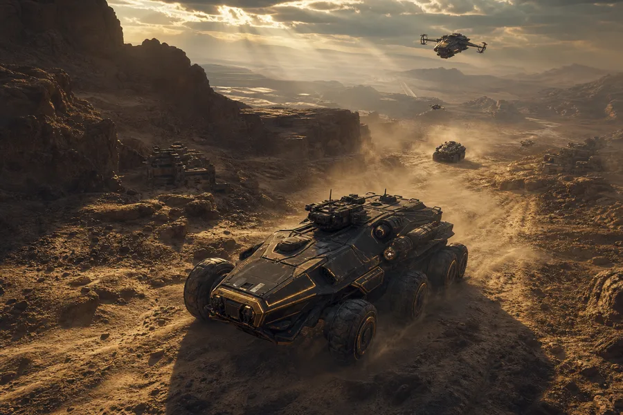 Futuristic Armored Vehicle In Desert Military Wallpaper 1 4K 7