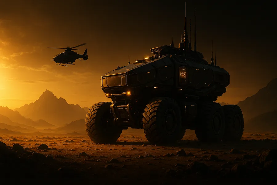 Futuristic Armored Vehicle In Desert Military Wallpaper 9 4K