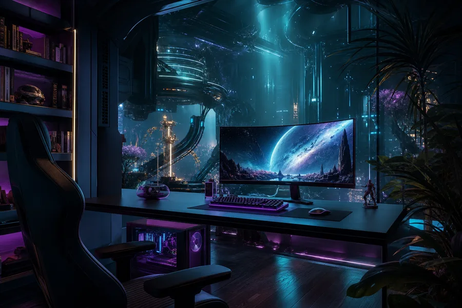 Futuristic Gaming Setup With RGB Lighting Gaming Wallpaper 1 4K 13