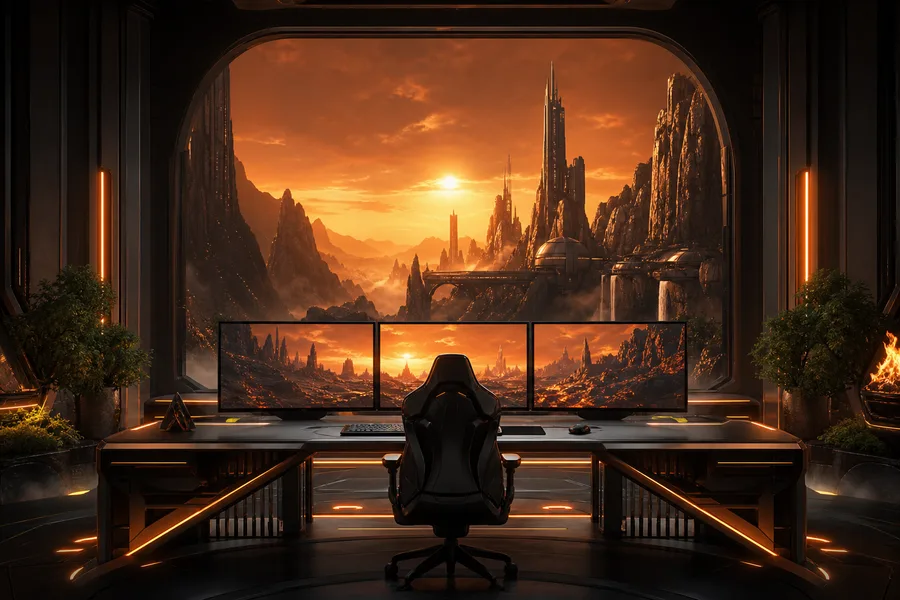 Futuristic Gaming Setup With RGB Lighting Gaming Wallpaper  1 4K