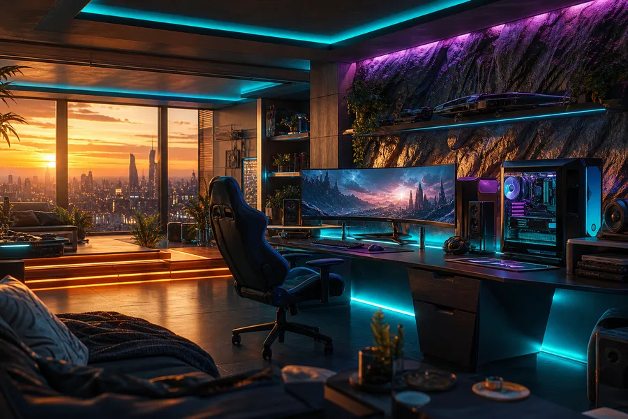 Futuristic Gaming Setup With RGB Lighting Gaming Wallpaper 1 4K 6