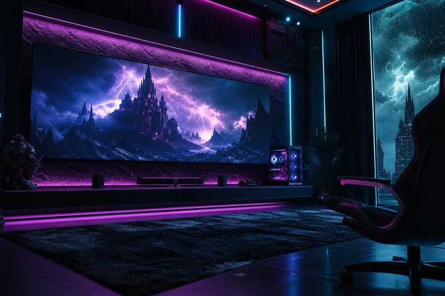 Futuristic Gaming Setup With RGB Lighting Gaming Wallpaper 11 4K 2