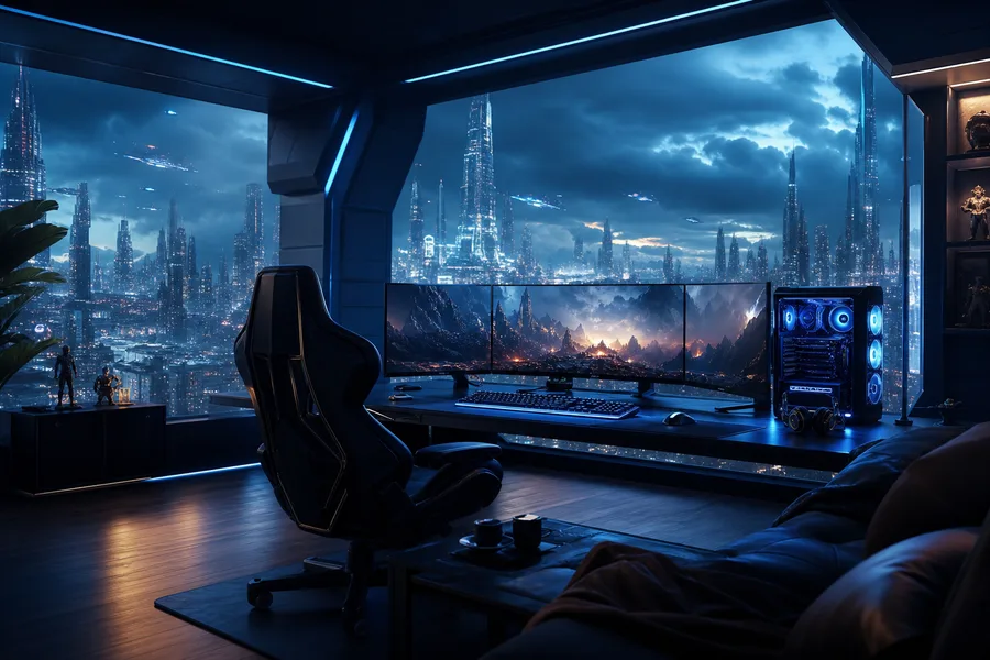 Futuristic Gaming Setup With RGB Lighting Gaming Wallpaper 11 4K 6