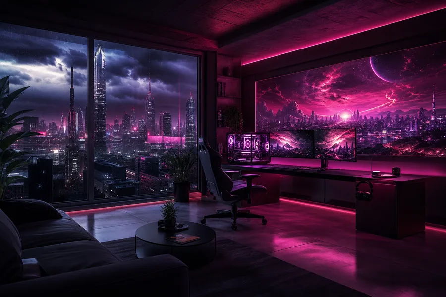 Futuristic Gaming Setup With RGB Lighting Gaming Wallpaper 11 4K 7