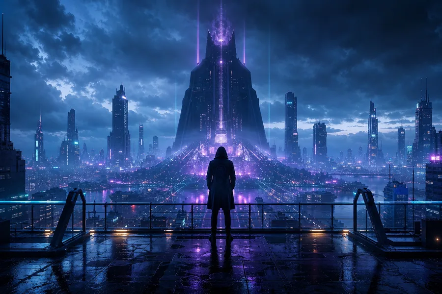 Futuristic Rooftop City View Cyberpunk Wallpaper  9 4K