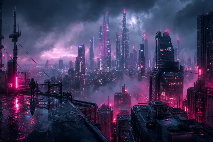 Futuristic Rooftop City View Cyberpunk Wallpaper 9 4K 2