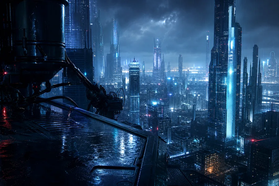 Futuristic Rooftop City View Cyberpunk Wallpaper 9 4K 4