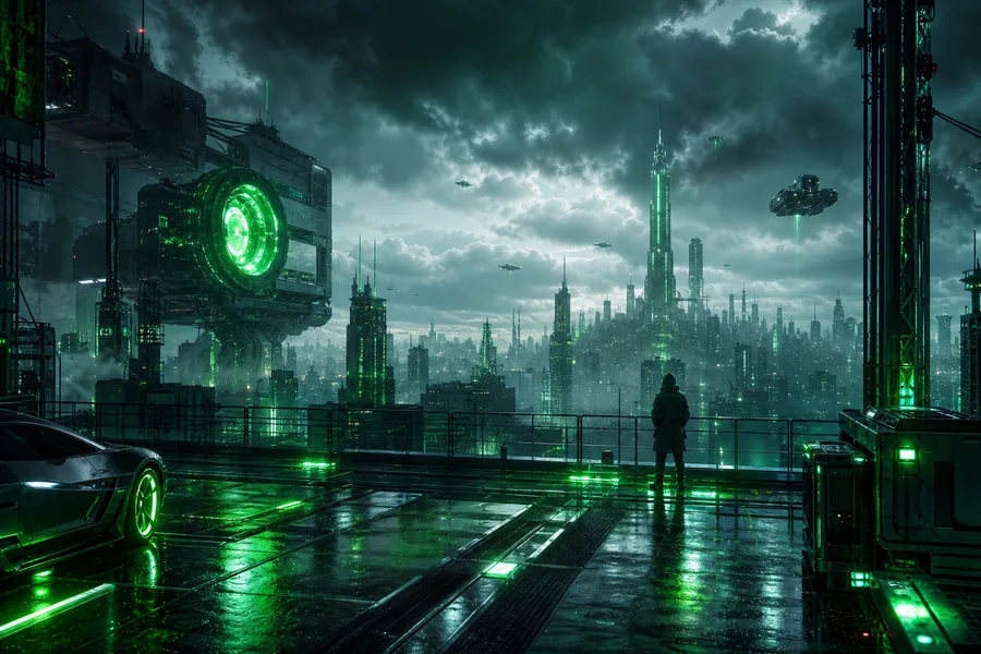 Futuristic Rooftop City View Cyberpunk Wallpaper 9 4K 6