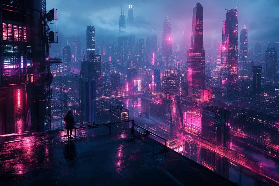 Futuristic Rooftop City View Cyberpunk Wallpaper 9 4K 7