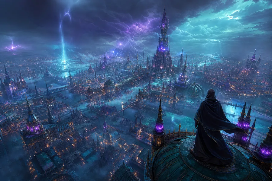 Futuristic Rooftop City View Fantasy Wallpaper 9 4K
