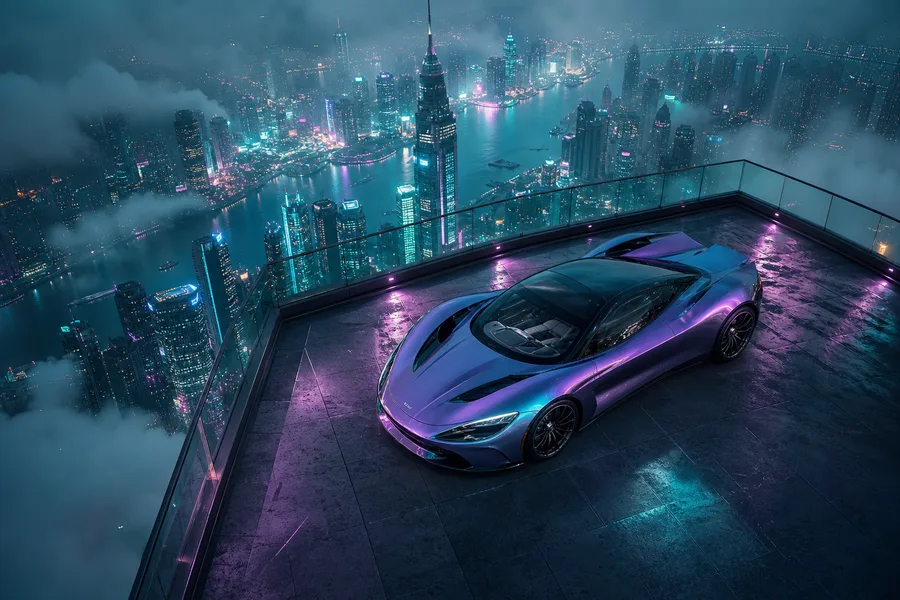 Futuristic Rooftop City View Supercars Wallpaper 9 4K 3