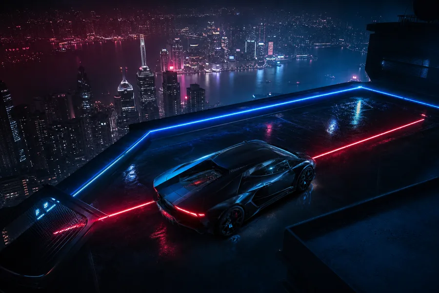 Futuristic Rooftop City View Supercars Wallpaper 9 4K 5