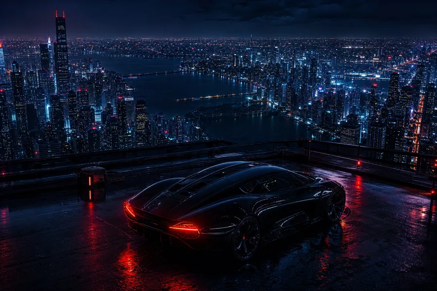 Futuristic Rooftop City View Supercars Wallpaper  9 4K