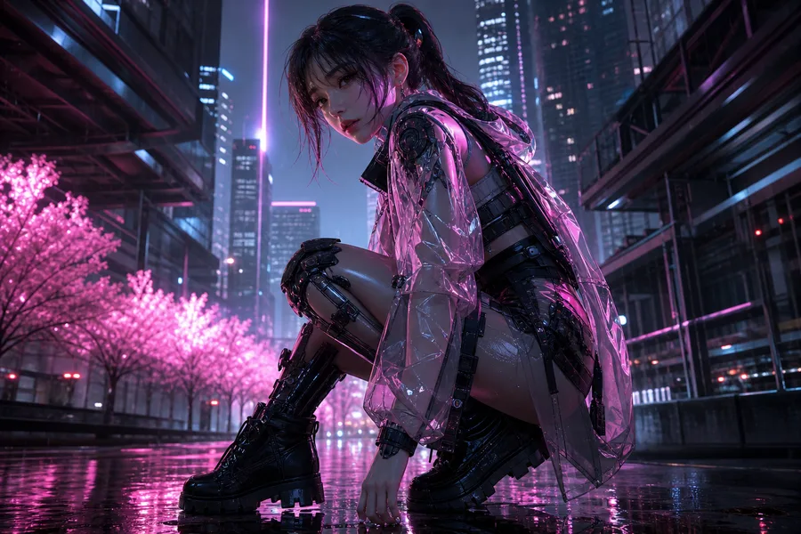Futuristic Tokyo Street At Night Ai-Girls Wallpaper 2 4K 3