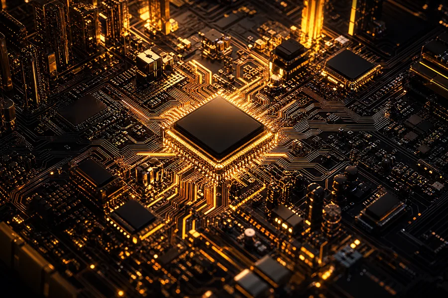 Glowing Microchip On Dark PCB Electronics Wallpaper 10 4K 2
