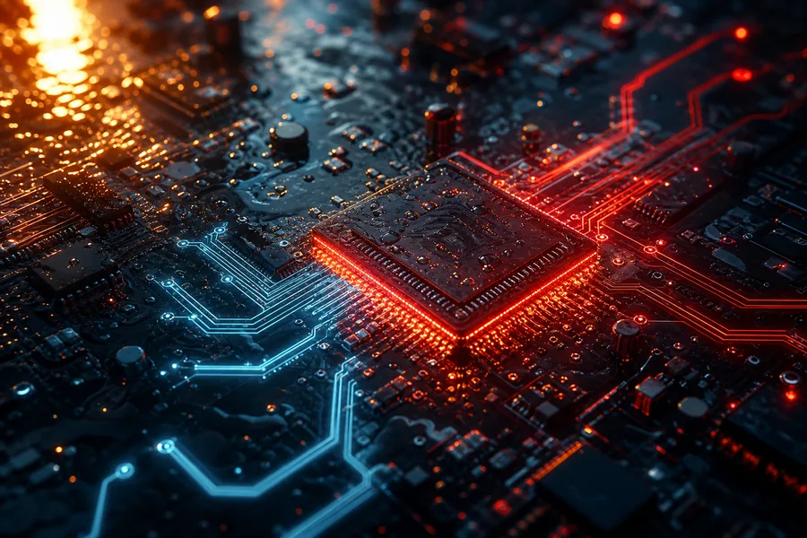 Glowing Microchip On Dark PCB Electronics Wallpaper 2 4K 11