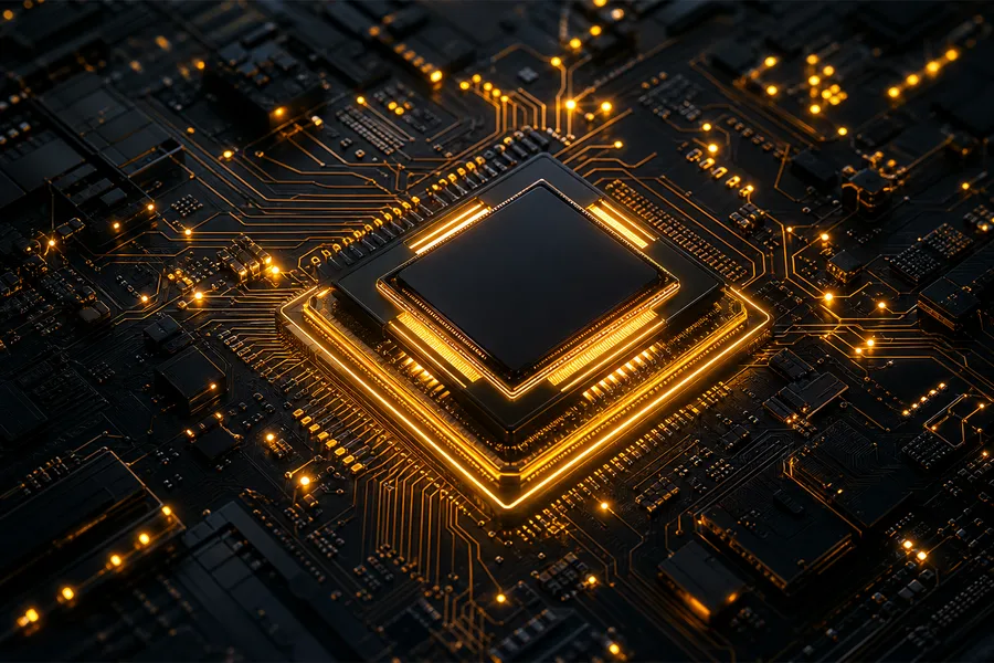 Glowing Microchip On Dark PCB Electronics Wallpaper 2 4K 12