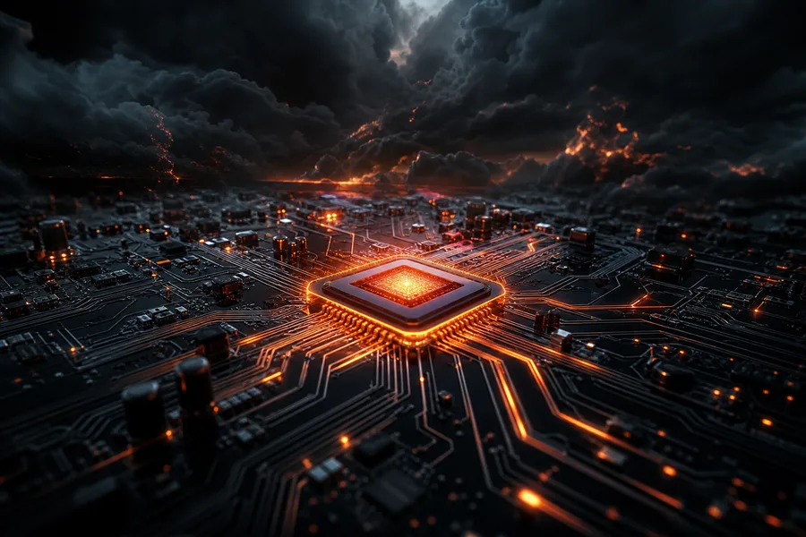 Glowing Microchip On Dark PCB Electronics Wallpaper 2 4K 14