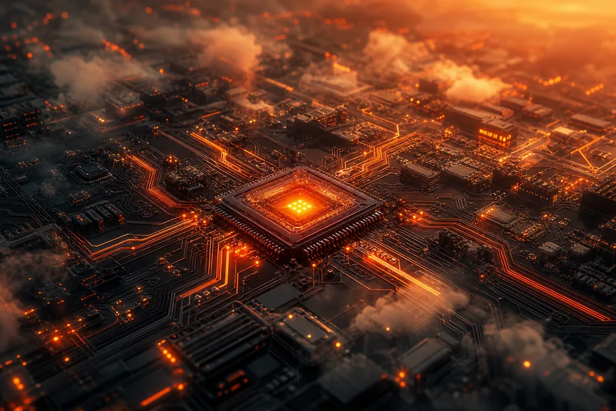 Glowing Microchip On Dark PCB Electronics Wallpaper 2 4K 15