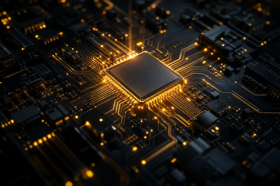 Glowing Microchip On Dark PCB Electronics Wallpaper  2 4K