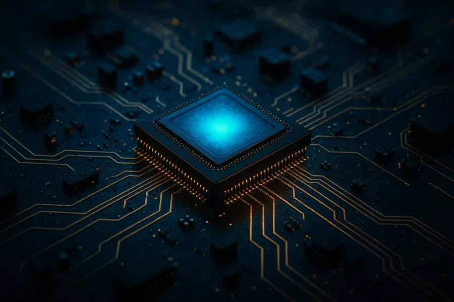 Glowing Microchip On Dark PCB Electronics Wallpaper 2 4K 2