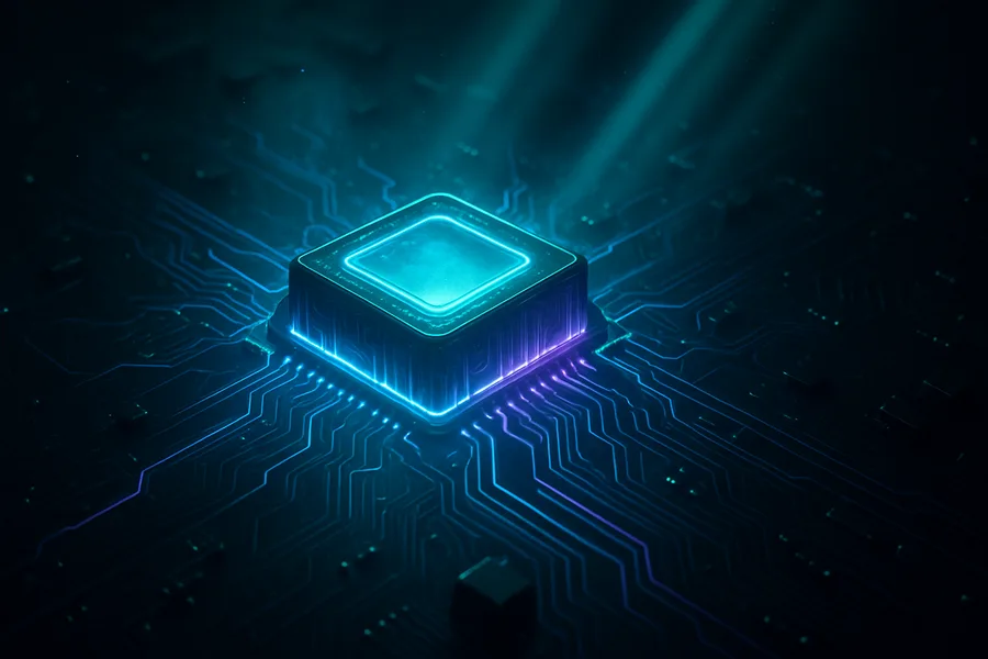 Glowing Microchip On Dark PCB Electronics Wallpaper 2 4K 4