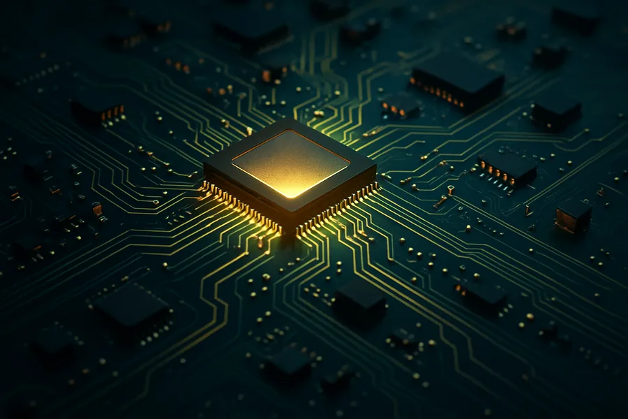 Glowing Microchip On Dark PCB Electronics Wallpaper 2 4K 5