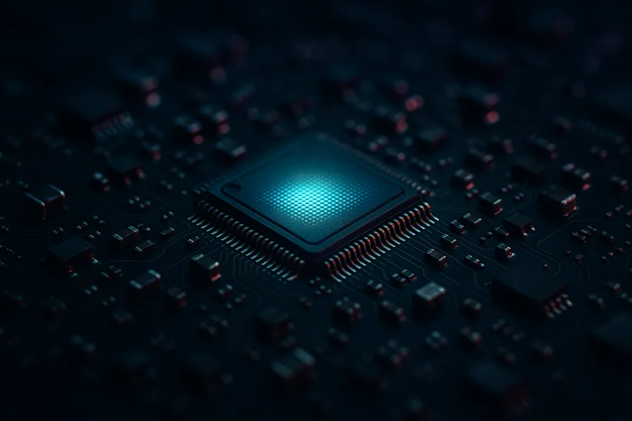 Glowing Microchip On Dark PCB Electronics Wallpaper 2 4K 7