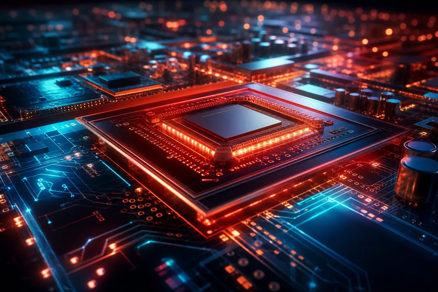 Glowing Microchip On Dark PCB Electronics Wallpaper 2 4K 9