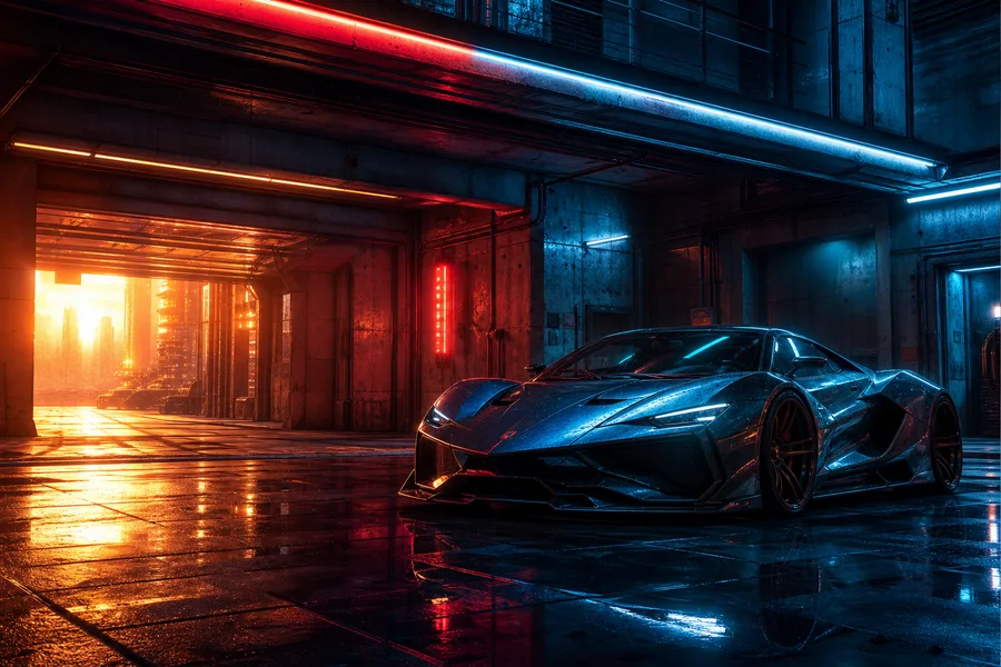 Luxury Supercar In Cyberpunk Garage Cars Wallpaper  3 4K