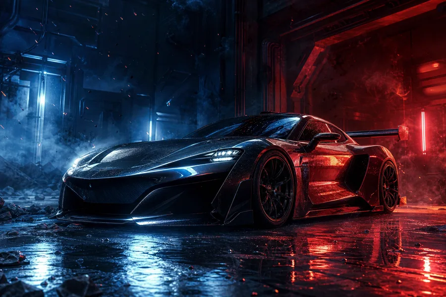 Luxury Supercar In Cyberpunk Garage Cars Wallpaper  3 4K