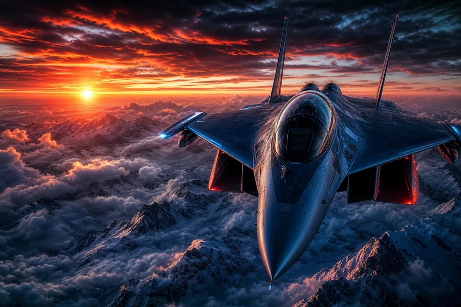 Modern Fighter Jet Above Snow Covered Mountains At Sunrise Airplanes Wallpaper 1 4K 12