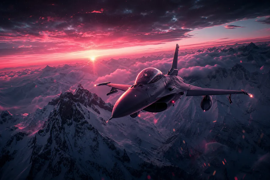 Modern Fighter Jet Above Snow Covered Mountains At Sunrise Airplanes Wallpaper 1 4K 14