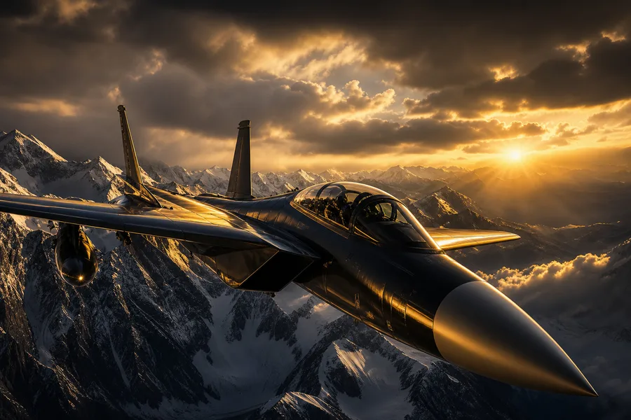 Modern Fighter Jet Above Snow Covered Mountains At Sunrise Airplanes Wallpaper 1 4K 3