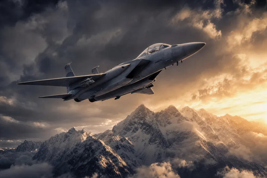 Modern Fighter Jet Above Snow Covered Mountains At Sunrise Airplanes Wallpaper 1 4K 4