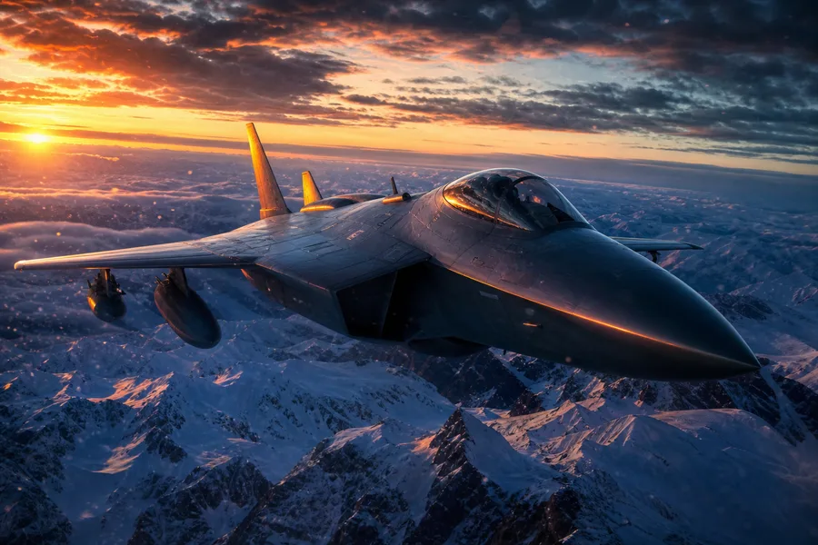 Modern Fighter Jet Above Snow Covered Mountains At Sunrise Airplanes Wallpaper 1 4K 5