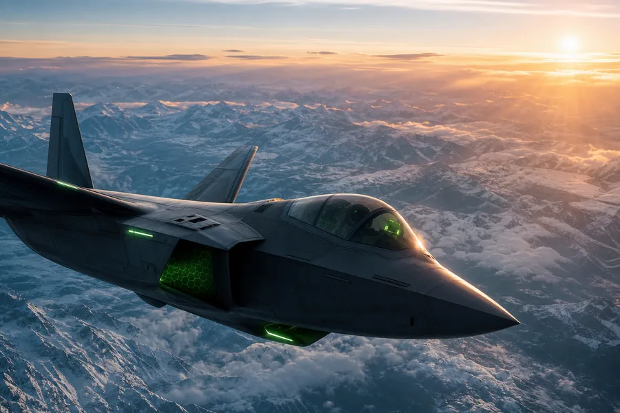 Modern Fighter Jet Above Snow Covered Mountains At Sunrise Airplanes Wallpaper 1 4K 9