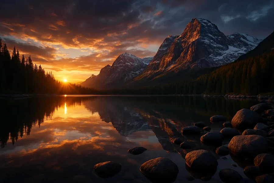 Mountain Lake Sunrise Nature Wallpaper 1 4K