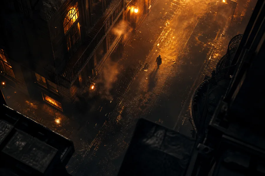 Mysterious Noir City Street With Rain And Dramatic Lighting Movie Wallpaper 4 4K 2
