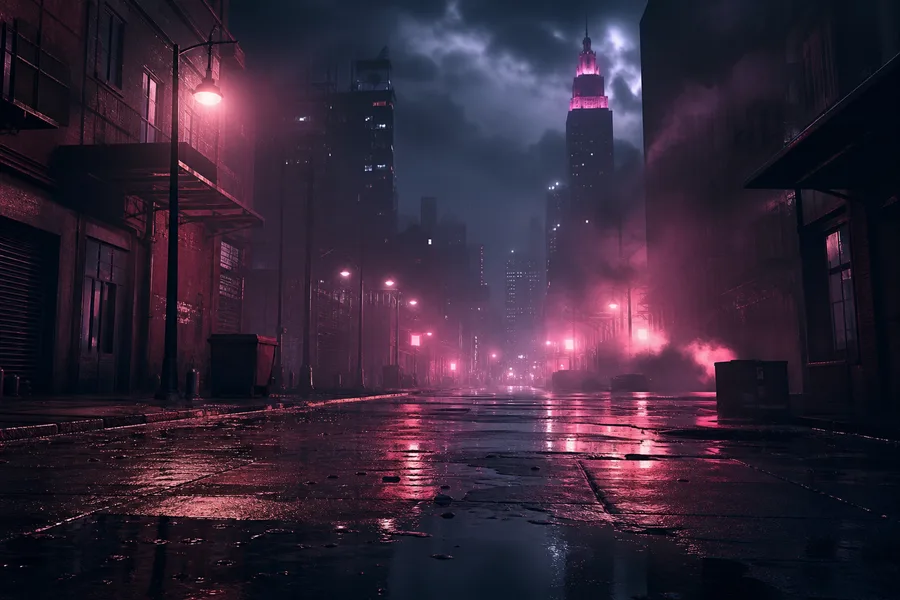 Mysterious Noir City Street With Rain And Dramatic Lighting Movie Wallpaper  4 4K