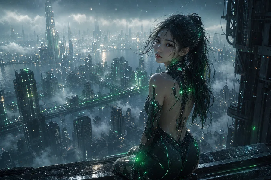 Neon Cyberpunk City In Rain Ai-Girls Wallpaper  1 4K