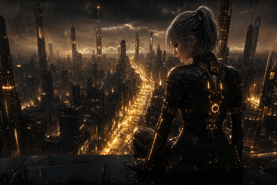 Neon Cyberpunk City In Rain Ai-Girls Wallpaper  1 4K