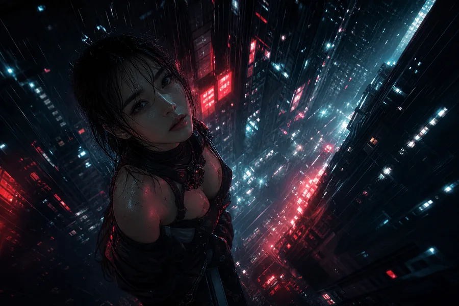 Neon Cyberpunk City In Rain Ai-Girls Wallpaper 1 4K 2